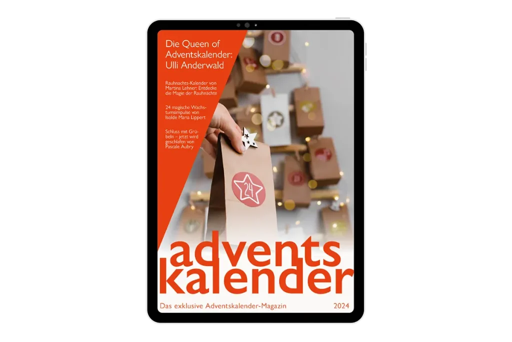 Das Adventskalender Magazin von Steffi Schmid von der Texturschmide auf einem Tablet.