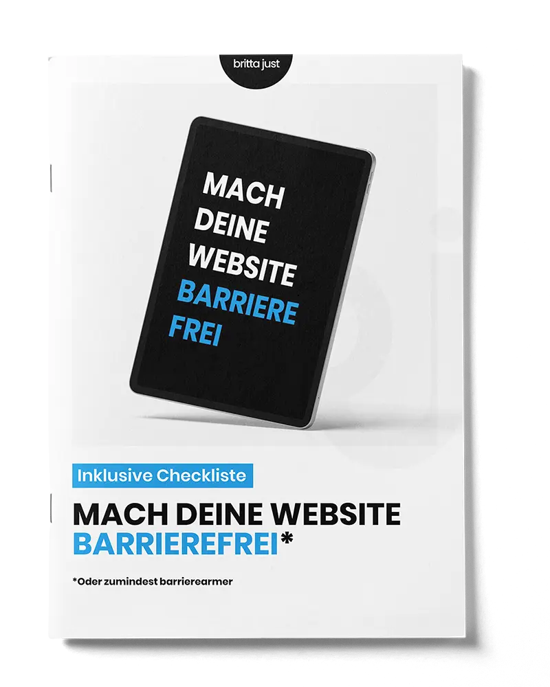 Mock-up des Guides "Mach Deine Website barrierefrei* oder zumindest barrierearmer"