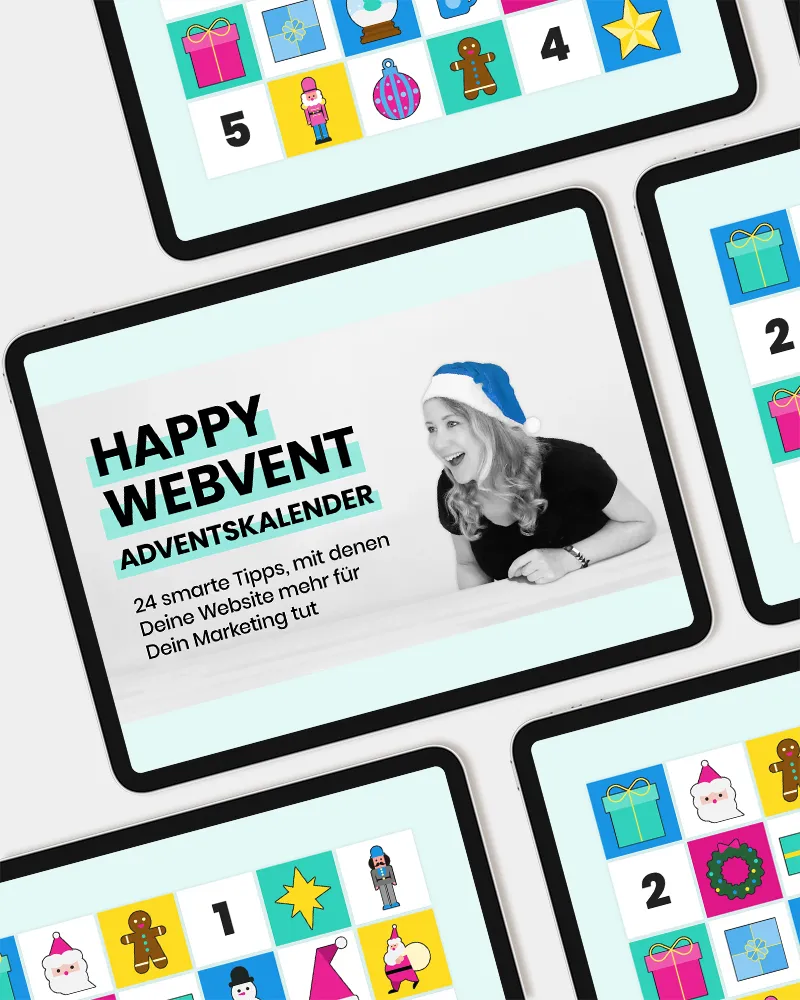 Ein iPad zeigt den HAPPY WEBVENT Adventskalender 2026.