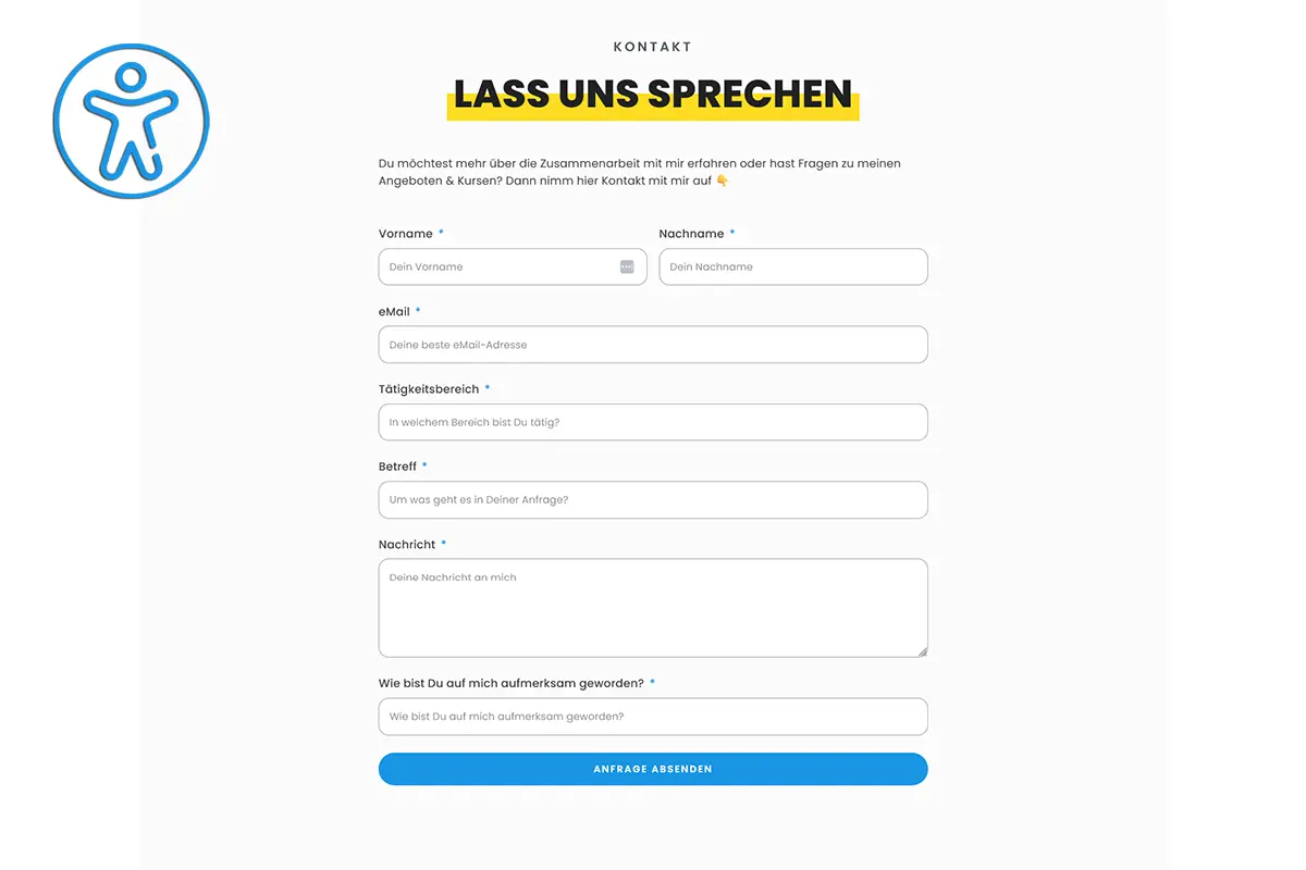 Screenshot eines Kontaktformulars als Beispiel für barrierefreie Formulare.