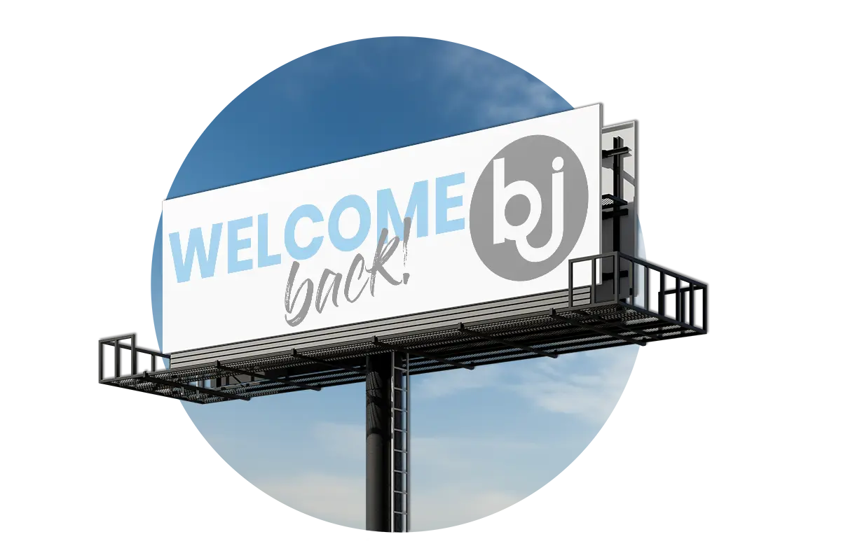 Werbetafel, auf der "Welcome back" steht als Symbol für eine Rückgewinnugskampagne im Sinne von Newsletterlistenhygiene.