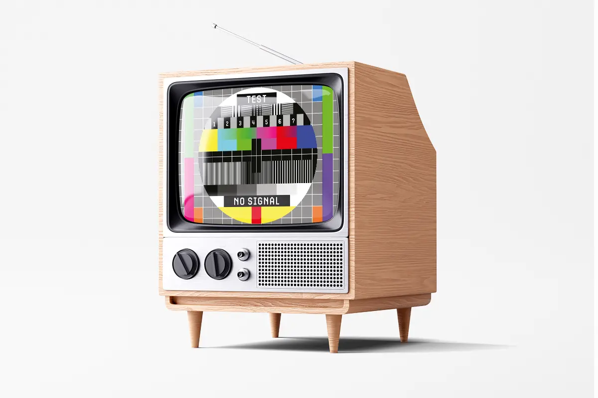 Alter TV im Retro-Look zeigt einen Testscreen als Symbolbild worauf Du beim Einsatz von Videos auf der Website achten solltest.