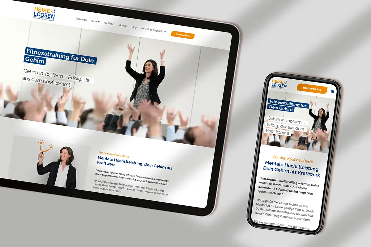 iPad und iPhone, die die Website von Heike Loosen nach dem Website Refresh zeigen.