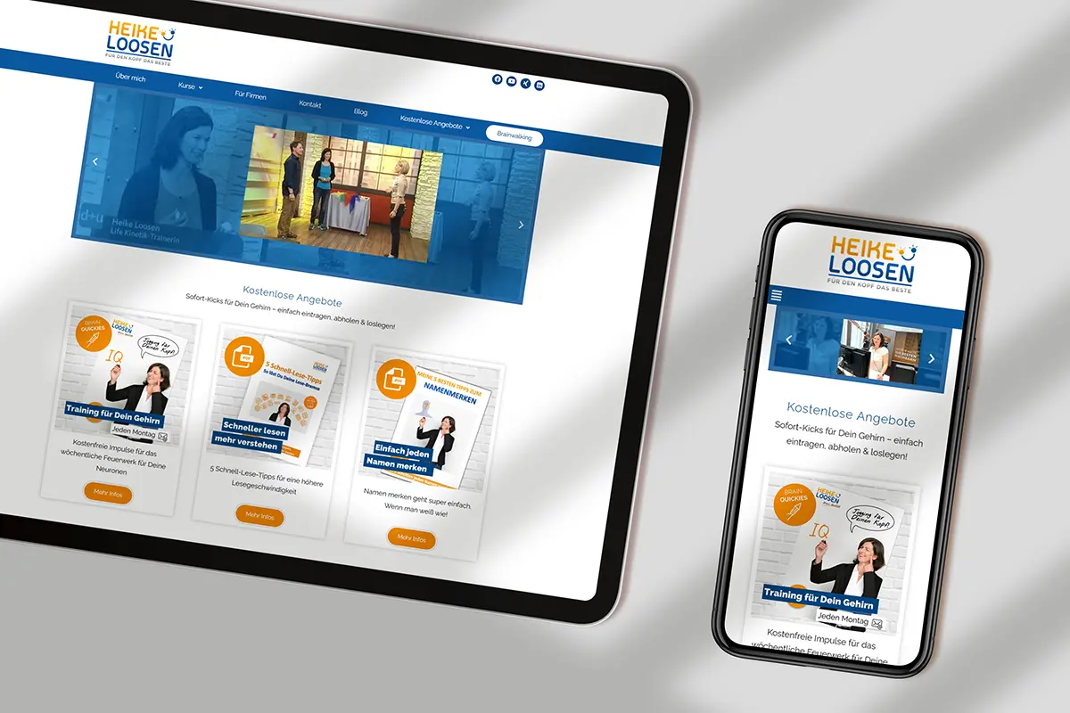 iPad und iPhone, die die Website von Heike Loosen vor dem Website Refresh zeigen.