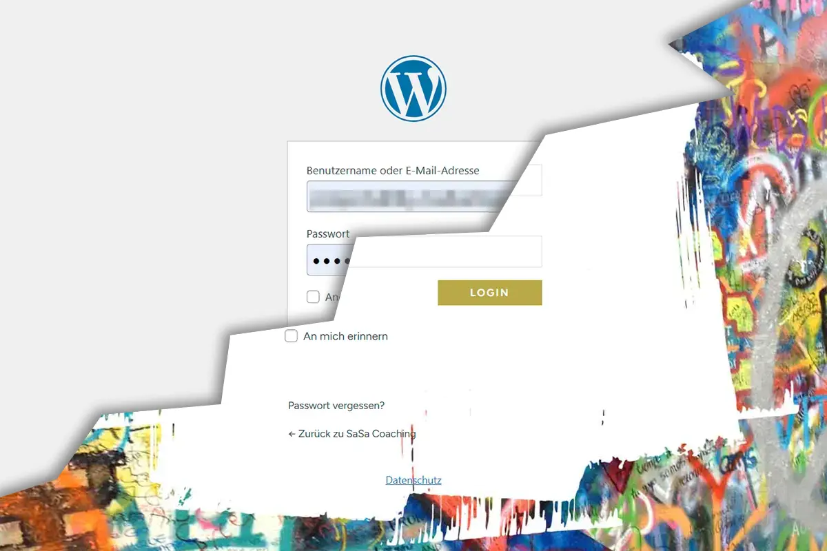 Eine designte Loginseite über der Standard WordPress Loginseite als Beispiel, wie Du Deine Loginseite zum echten Hinkucker machst.