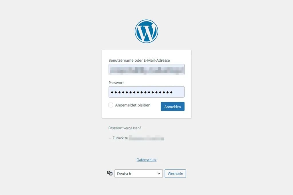 Die Standard WordPress Loginseite.