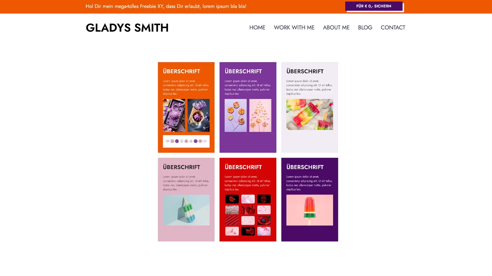 Ein Kastenlayout auf einer Website mit 6 Feldern als Container vor dem Bento Grid.