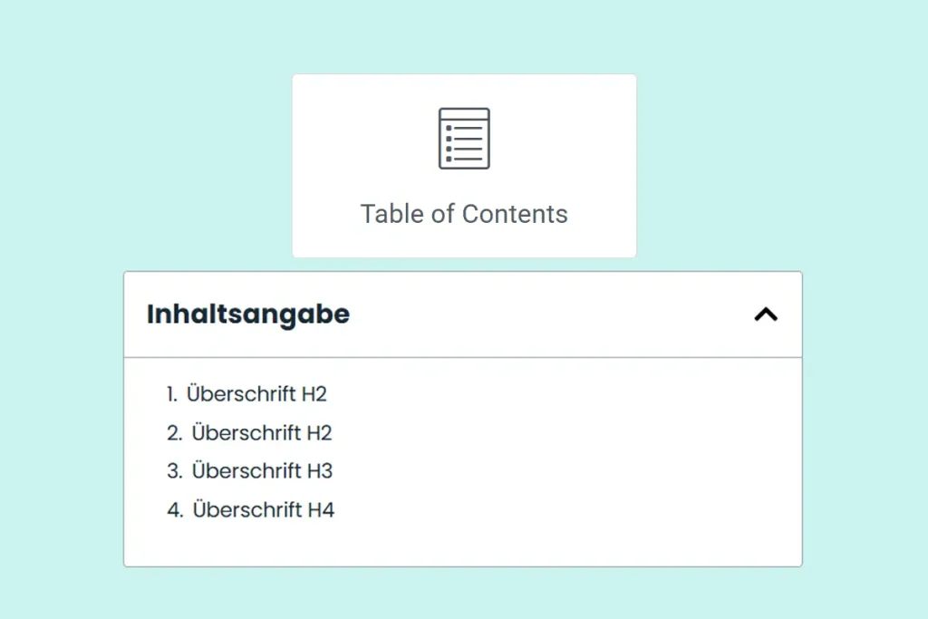 Die Ausnahme von der CSS Regel: Das Table of Contents Widget aka die Inhaltsangabe.