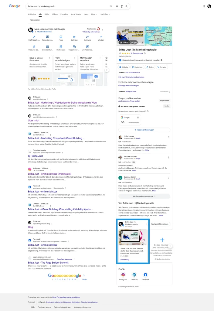Beispiel, wie die Adventskalender Promotion auf dem eigenen Google Unternemensprofil aussehen kann.