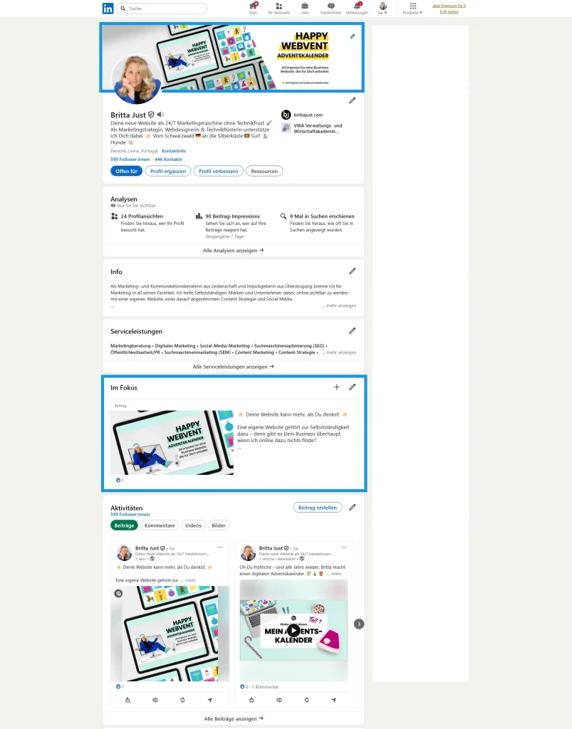 Beispiel, wie die Adventskalender Promotion auf dem eigenen Linkedinprofil aussehen kann.