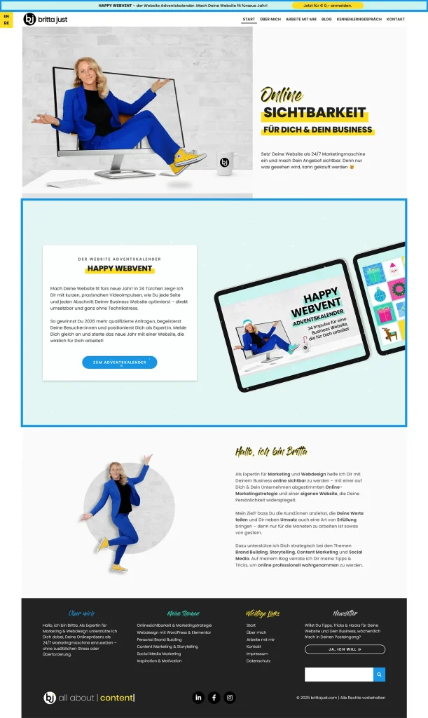 Beispiel, wie die Adventskalender Promotion auf der Startseite der eigenen Website aussehen kann.