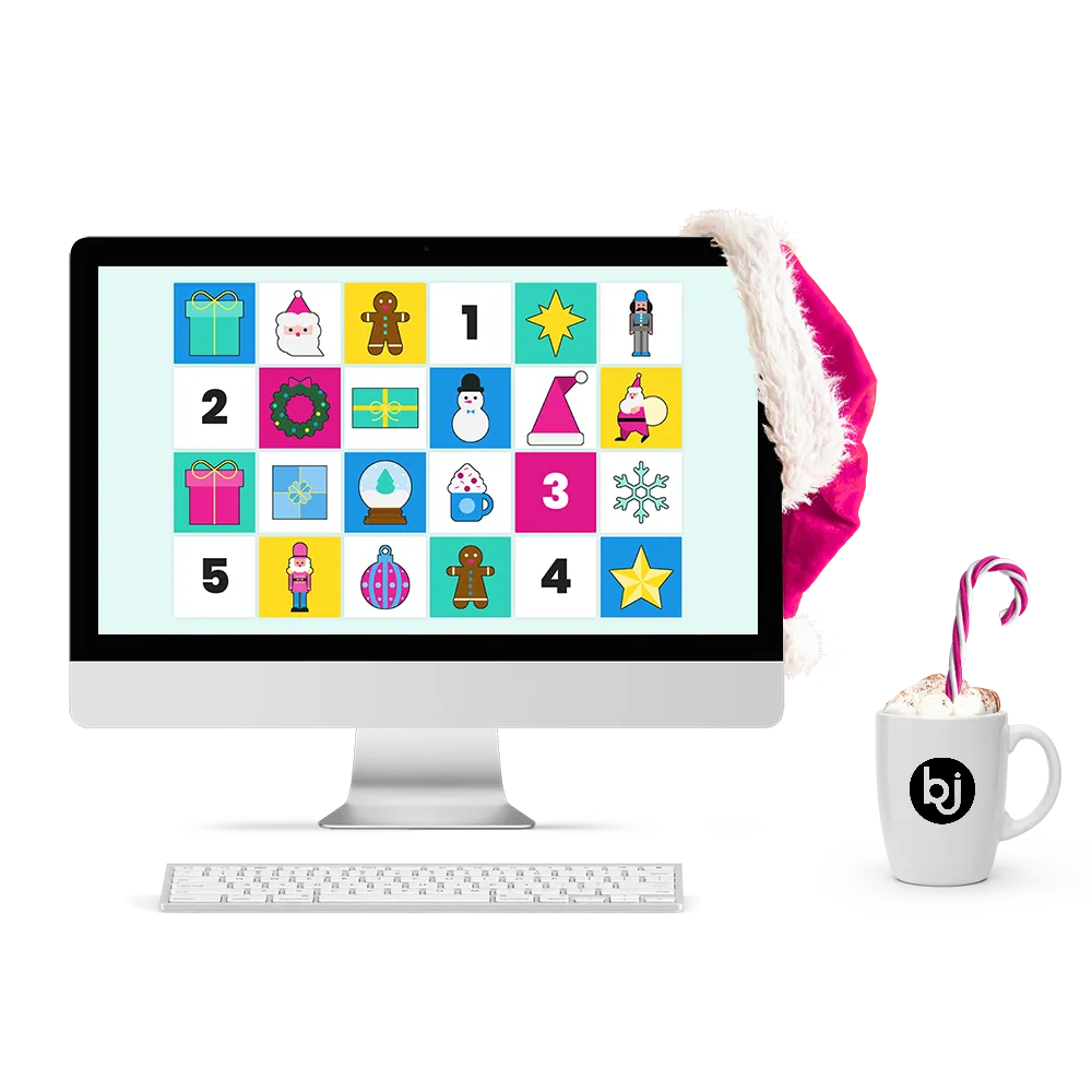Bildschirm, der die 24 Türchen des Happy Webvent Adventskalender zeigt.