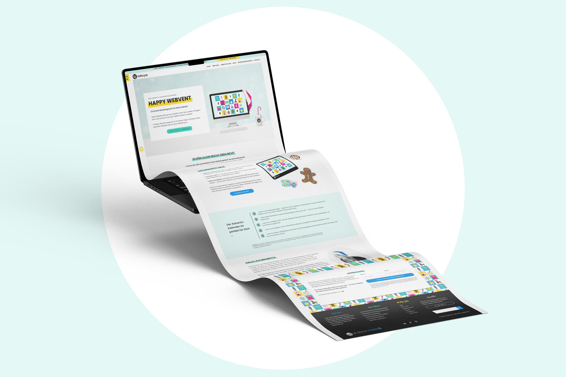 Mockup der Landingpage von HAPPY WEBVENT als Paradebeispiel für Adventskalender Seiten, die Du brauchst.