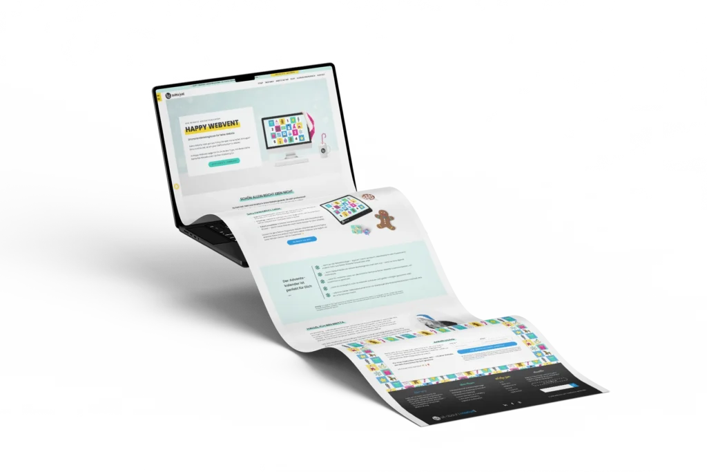 Mockup eines Laptops mit der Landingpage für den Adventskalender inklusive Anmeldeformulars.